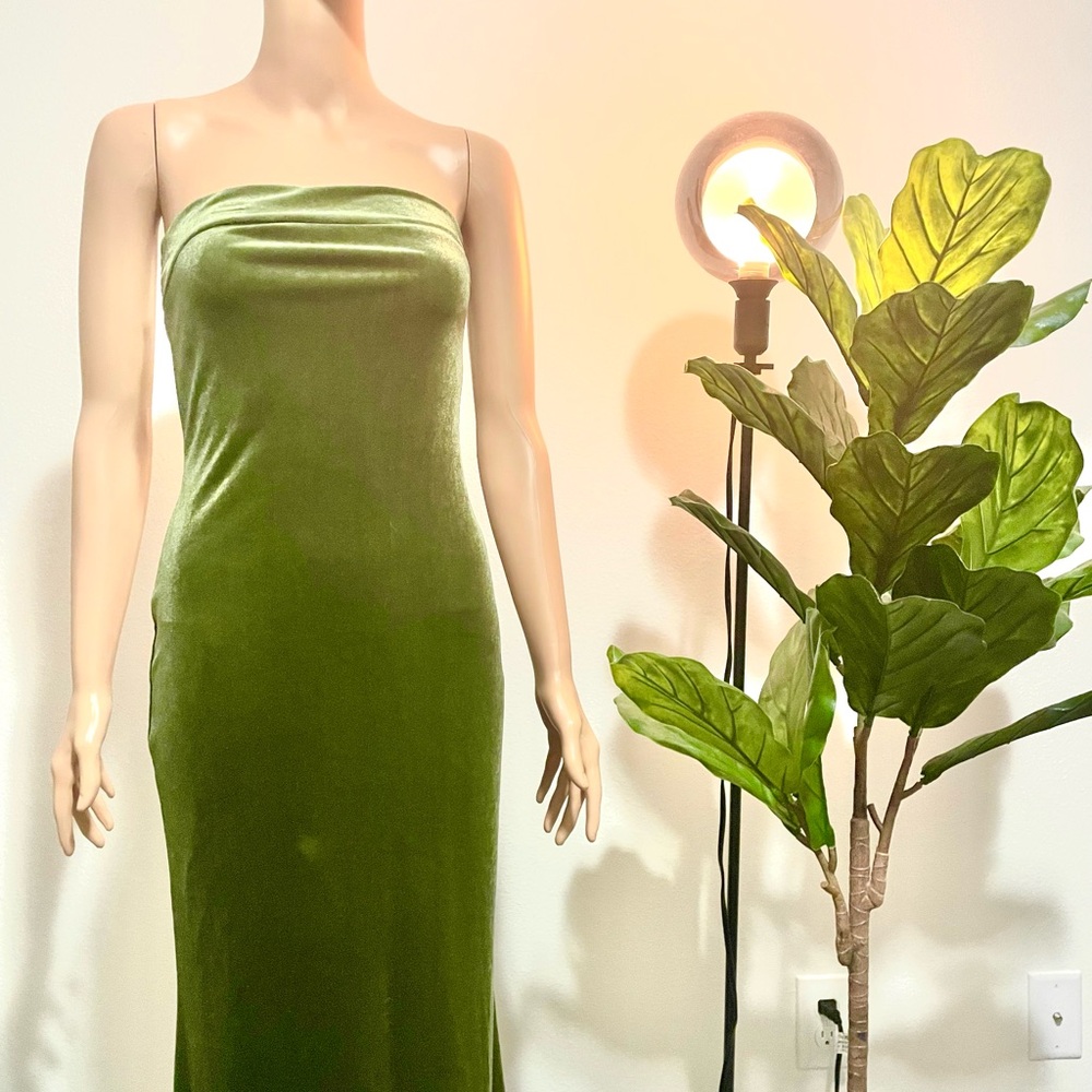 Green Velvet Strapless Dress